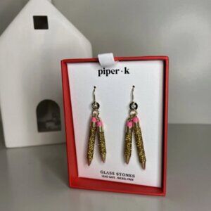 Piper K Pierced School Pencil Earrings Teacher Appreciation Glass Stone